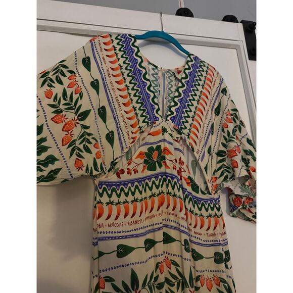 Farm Rio Anthropologie Tropical Print Kaftan Maxi Cutout Dress Sz S N - Picture 4 of 10